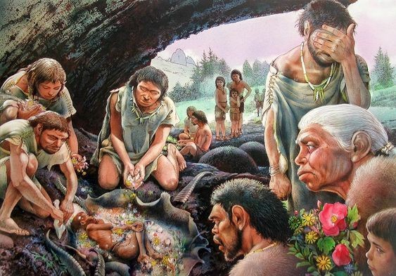 Создать мем: каменный век люди, неандерталец шанидар, первобытное общество