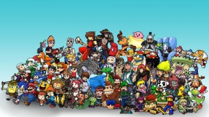 Create meme: drawn character, video games background, Super Smash Bros.