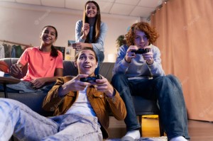 Create meme: computer games , feet , teenagers 