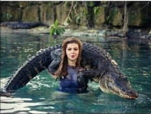 Create meme: girl, crocodile