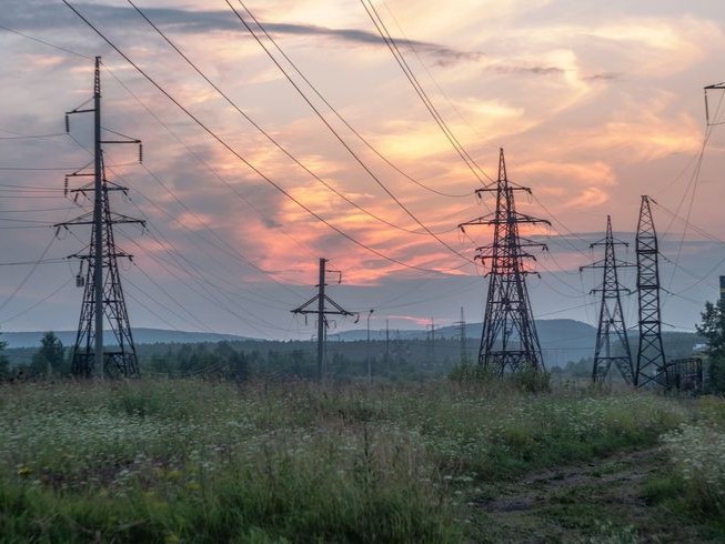 Create meme: industrial landscape, power line sunset, power line support