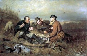 Create meme: the narrator, Perov, Vasily Grigorievich, the hunters at rest