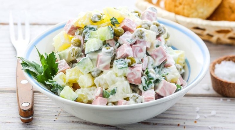 Create meme: salad , salad classic, olivier salad classic recipe with meat with fresh cucumber