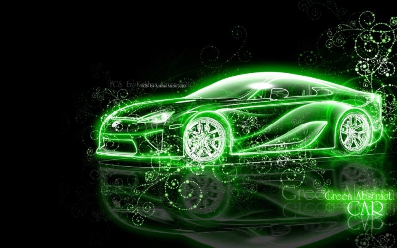 Create meme: green car on a black background, green car, machine abstraction