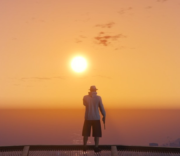 Create meme: sunset , grand theft auto v , against the background of sunset