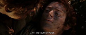 Create meme: Frodo Baggins, Frodo is sleeping, Sam cries the Lord of the rings