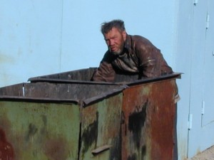 Create meme: homeless in a dumpster, homeless