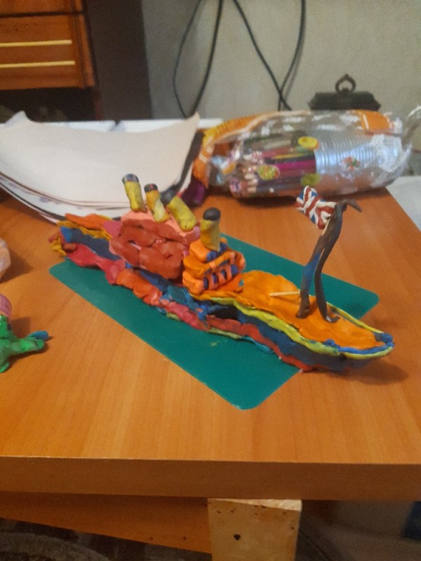 Create meme: a ship made of plasticine for children, a ship made of plasticine, diy bridge made of plasticine on cardboard
