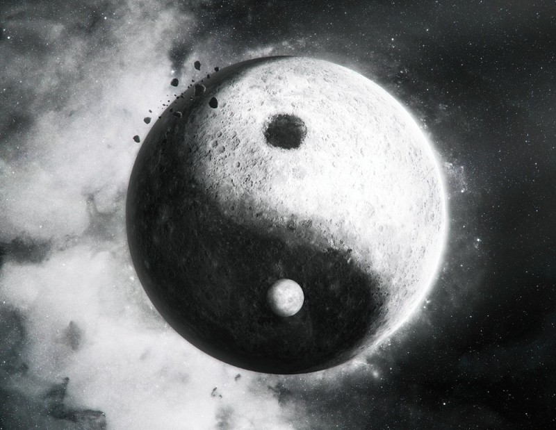 Create meme: Moon yin, Yin yang space, the moon painting