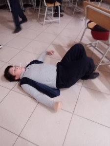 Create meme: lying on the floor, school, people