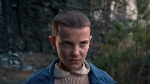 Создать мем: одиннадцать очень странные дела, eleven stranger things сериал гиф, милли бобби браун очень странные дела