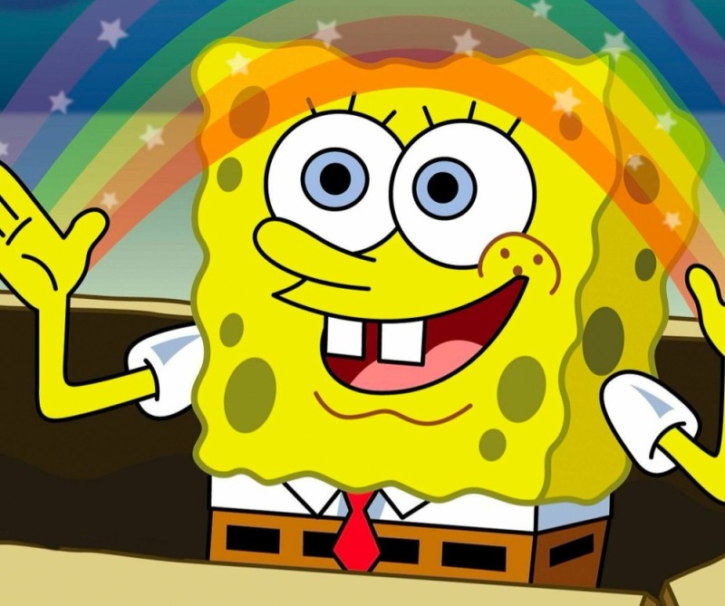 Create meme: meme spongebob imagination, spongebob with a rainbow, bob sponge