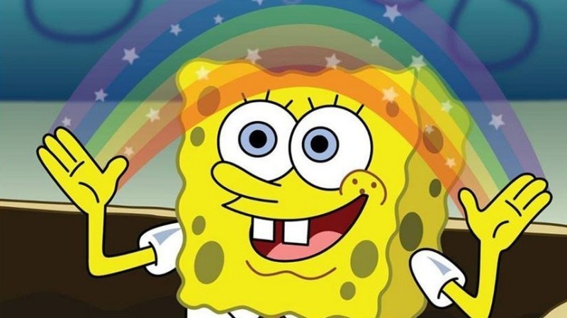 Create meme: imagination meme spongebob, sponge Bob square pants , spongebob with a rainbow