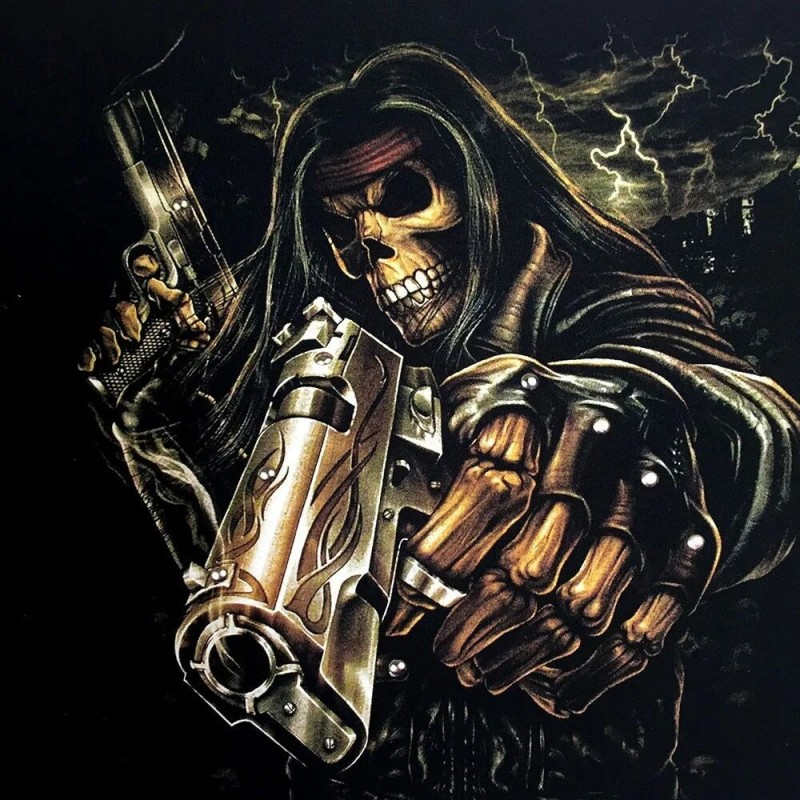 Create meme: cool skeleton with a gun, skeleton with a gun, meme skeleton with a gun