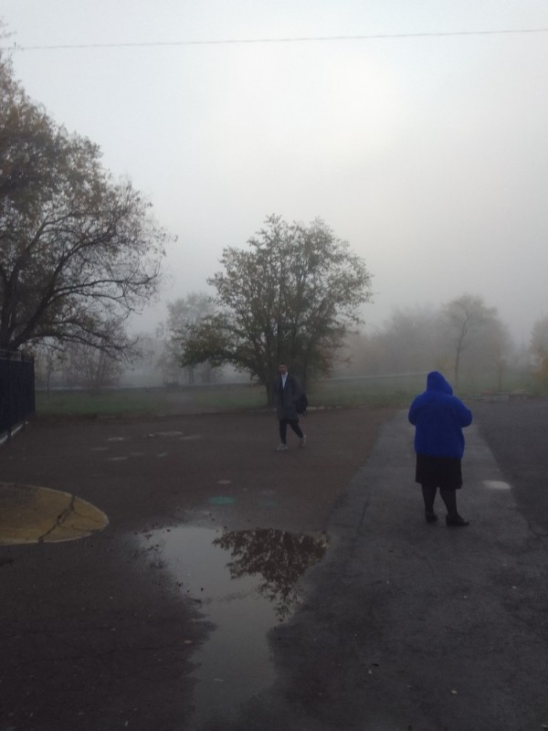 Create meme: fog , road , people 