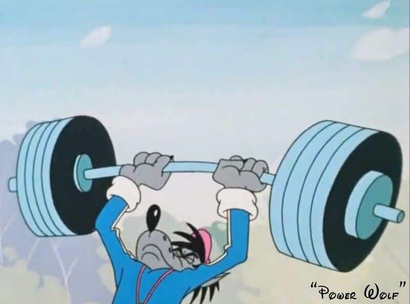 Create meme: nu pogodi wolf with a barbell, Well, wait, the wolf is a weightlifter, The wolf from well wait lifts the barbell