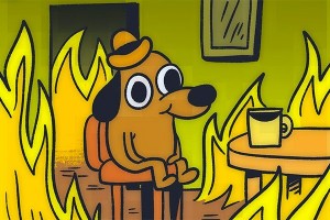 Создать мем: собачка в горящем доме, мем собака в огне, собака в пожаре мем this is fine
