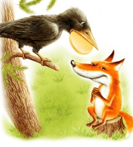 Создать мем: иллюстрация к басне ворона и лисица, ворона и лисица басня, басни ивана андреевича крылова