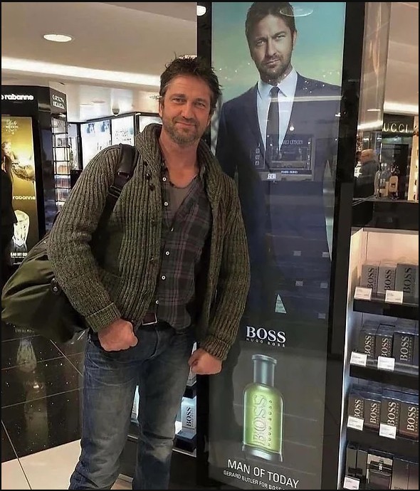 Create meme: Gerard Butler in a Hugo commercial, famous actors, boss bottled advertising gerard butler