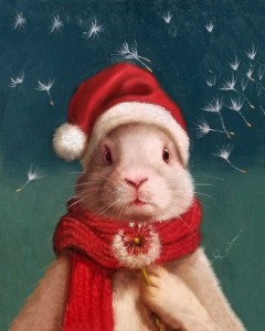 Создать мем: кролик в новогодней шапочке, hare, художницы