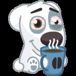 Create meme: stickers VK spotty, spotty sticker, sticker dog with coffee