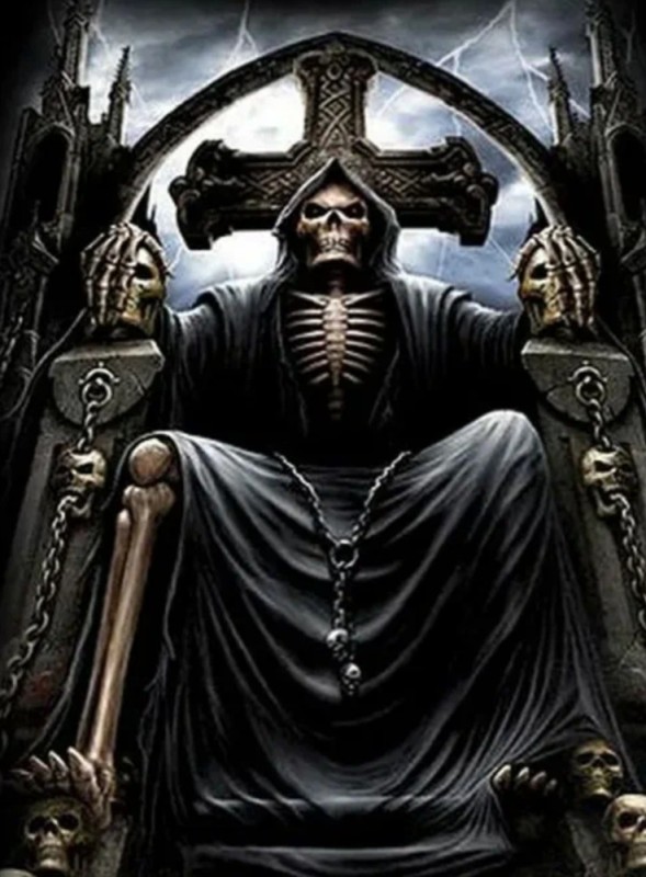 Create meme: Death sits on the throne, grim Reaper on throne, The devil is on the throne