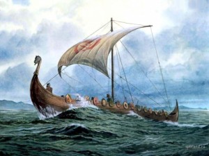 Создать мем: море рисунок, драккары викингов, vikings