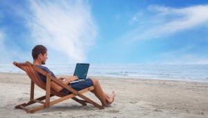 Create meme: a freelancer on the beach, the loungers on the beach, man on a sun lounger