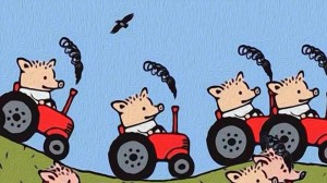 Create meme: Peter pig on a tractor, Peter pig shabuway of shitty rushka, Peter pig dumps from Togliatti