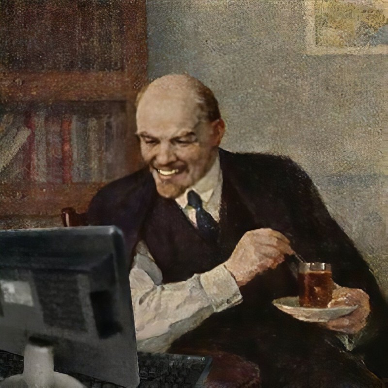 Create meme: Vladimir Ilyich Lenin , Vladimir Ilyich Lenin drinks tea, Lenin 