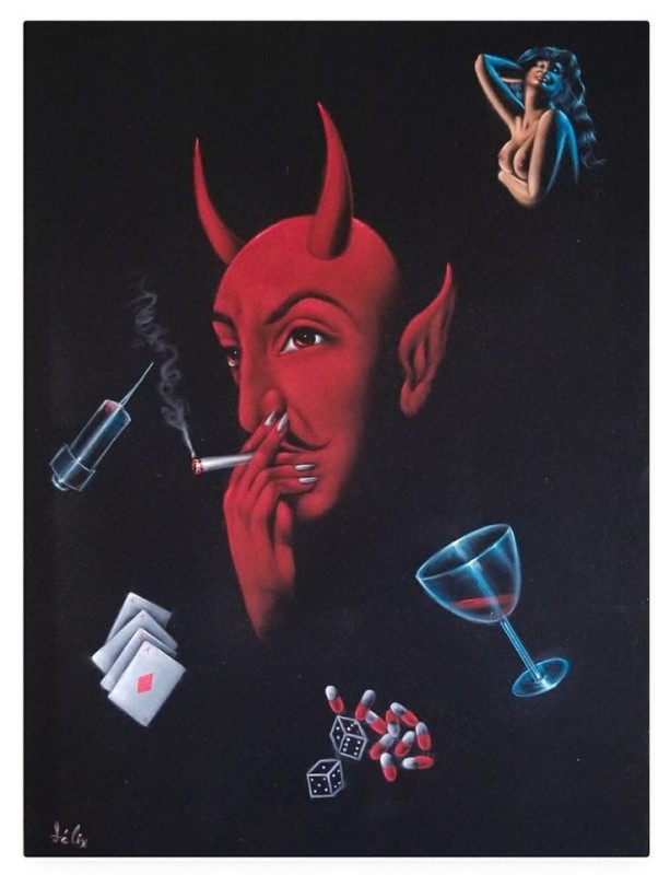 Create meme: vice demon, posters of satanists, devil with a cigar patch