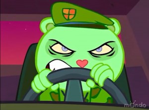 Создать мем: happy tree friends wrath of con, happy tree friends тигриный генерал, happy tree friends флиппи злой