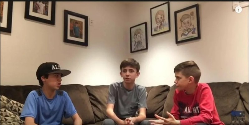 Create meme: the boys are discussing a meme, three boys discussing a meme, three schoolboys meme