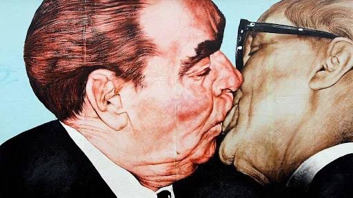 Create meme: the Berlin wall the kiss of Brezhnev and Honecker, Brezhnev and Honecker kiss, brezhnev kiss