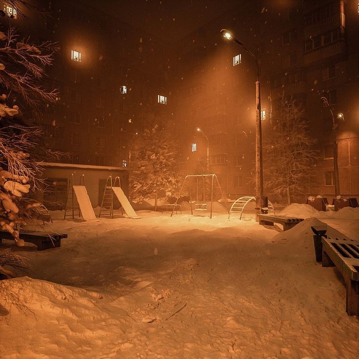 Создать мем: зимний дворик, падающий снег, unreal engine 5 двор