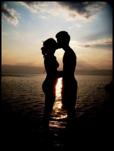 Create meme: two lovers, cute couple at sunset, lovers at sunset