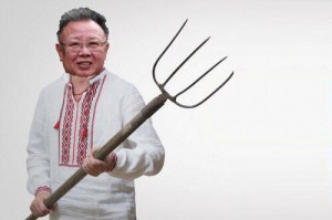 Create meme: Kim Jong-Il, Lyashko with a pitchfork, Oleg Lyashko with a pitchfork