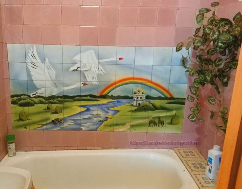 Create meme: panel tiles, tile panels on the wall in the kitchen, murals in the bathroom
