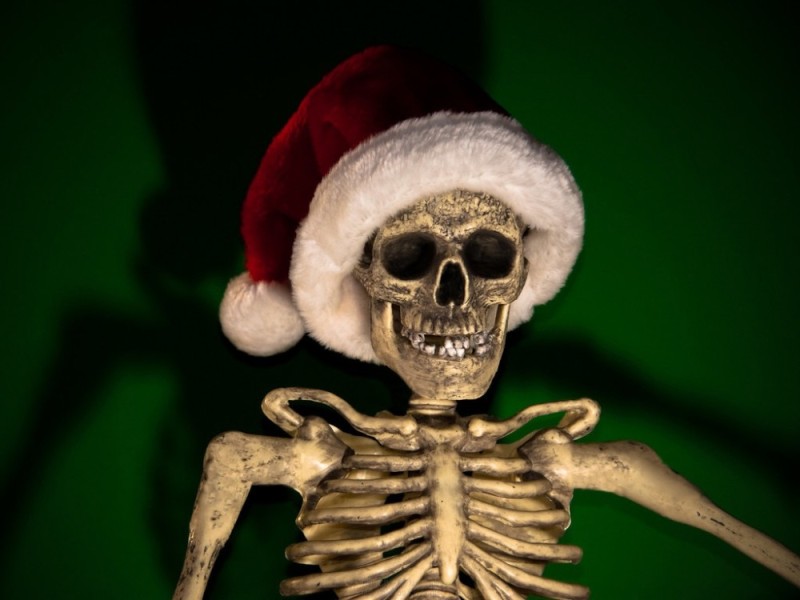 Создать мем: новогодний, фотография скелета, череп скелета