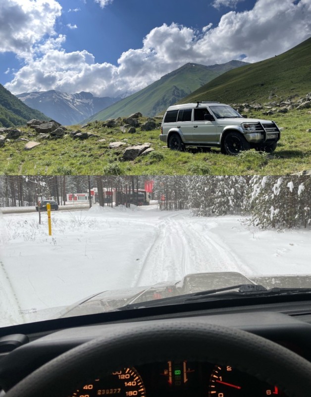 Create meme: in the mountains, mountain road, SUV
