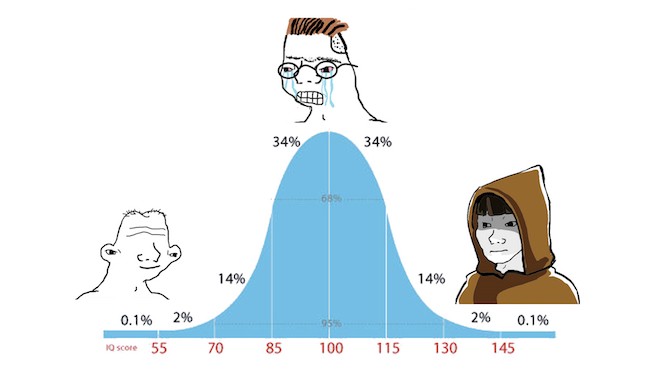 Create meme: normal distribution, normal IQ distribution, iq distribution curve