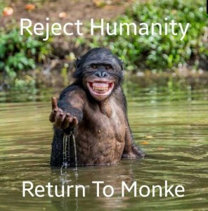Создать мем: бонобо канзи улыбается, шимпанзе, смеется обезьяна в воде