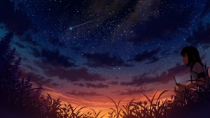 Создать мем: ночное небо, фон ночное поле аниме небо, аниме природа