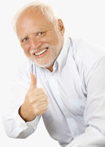 Create meme: hiding the pain , smiling grandfather meme, Harold 