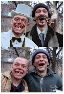Create meme: photo of homeless man with no teeth, a photo of two toothless boys