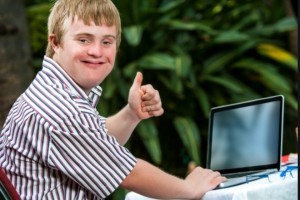 Create meme: down syndrome , down syndrome people, down at the computer
