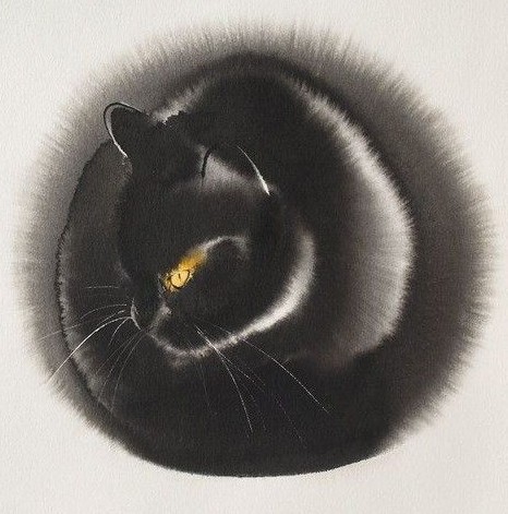 Создать мем: черный кот, эндре пеновак, черный кот акварелью