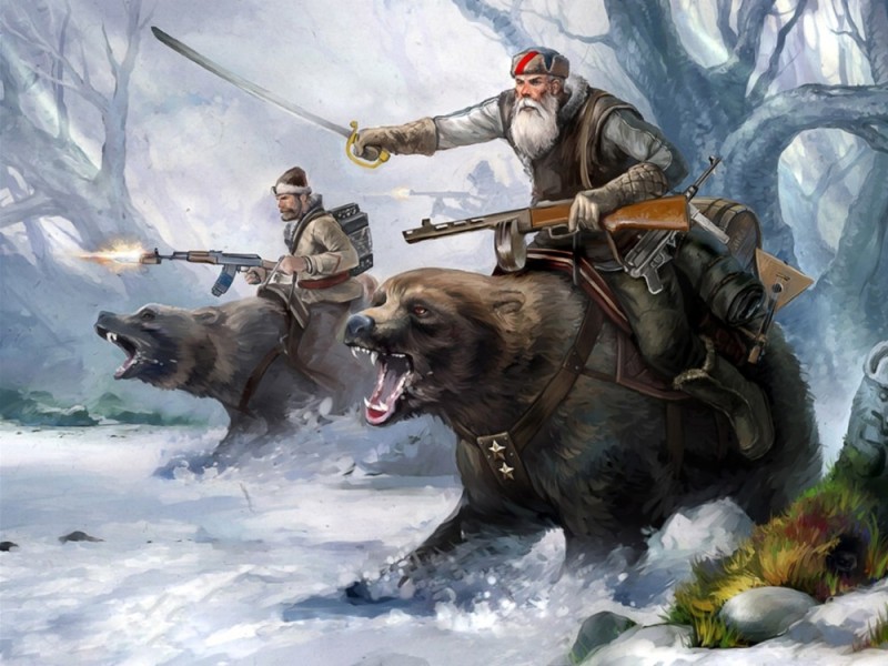 Create meme: Guerrillas on bears, Bear warrior, russian warrior art