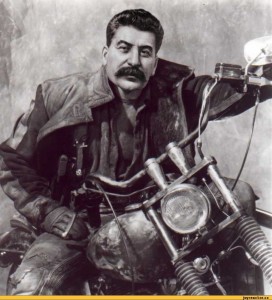 Create meme: motorcycle, people, Stalin on the bike