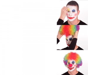 Создать мем: парень красится в клоуна, грим клоуна, клоунский грим мем